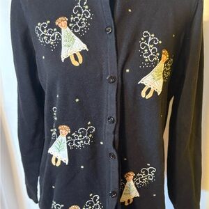 Vintage Medium Black Cardigan with Angel Embroidery